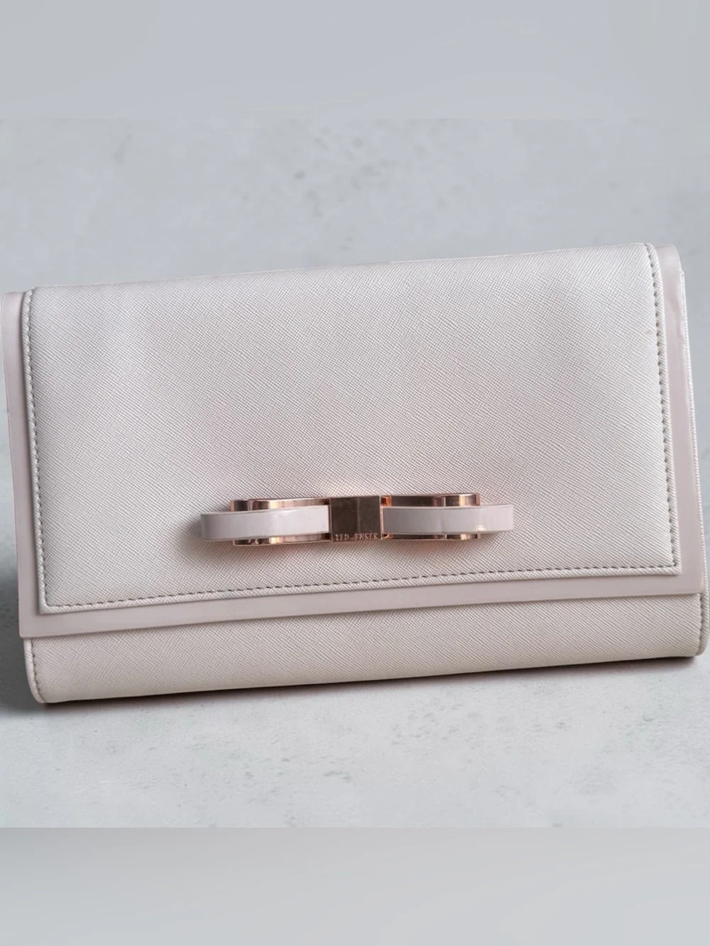 Ted Baker Light Pink Bow Clutch with Rose Gold Accent